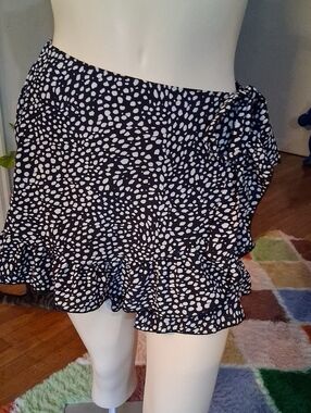 Navy Blue and White Polka Ruffle Faux Wrap Skort